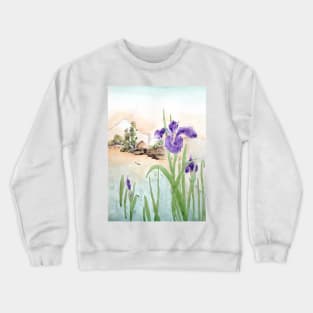 purple iris and Mount Fuji Crewneck Sweatshirt